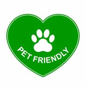 Pet friendly heart graphic.