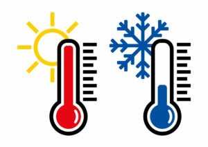 Two thermometers, showing one low and one high temperature.